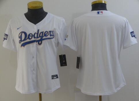Men's Los Angeles Dodgers  White Gold Champions Patch Stitched MLB Flex Base Nike Jersey