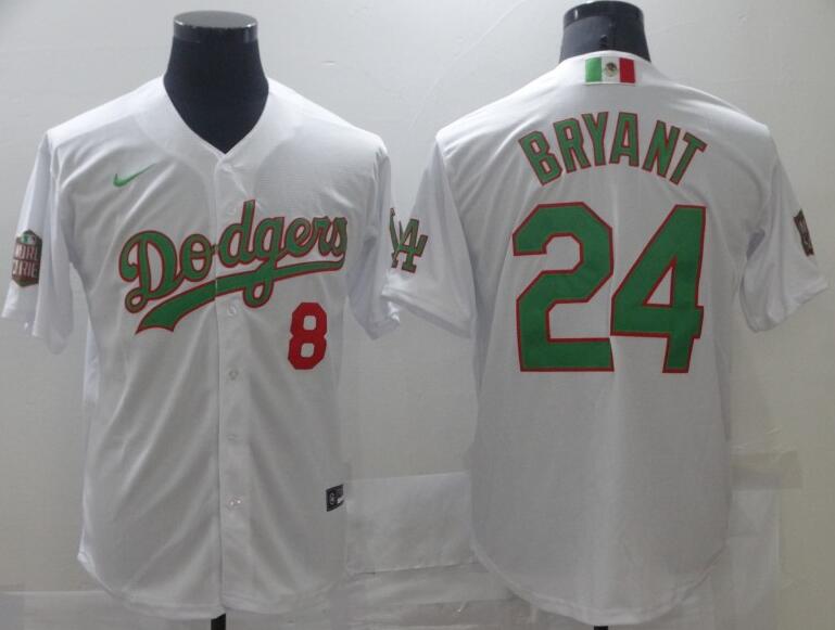 Men's Los Angeles Dodgers #8 #24 Kobe Bryant White Green Mexico 2020 World Series Stitched MLB Jersey