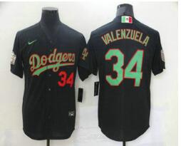 Men's Los Angeles Dodgers #34 Fernando Valenzuela Black Green Mexico 2020 World Series Stitched MLB Jersey