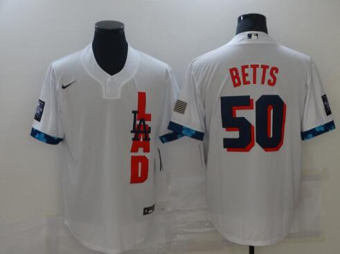Men's Los Angeles Dodgers #50 Mookie Betts 2021 White All-Star Cool Base Stitched MLB Jersey