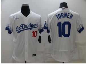 Men's Los Angeles Dodgers #10 Justin Turner White 2021 City Connect Flex Base Stitched Jersey