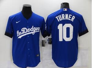 Men's Los Angeles Dodgers #10 Justin Turner Blue 2021 City Connect  Stitched Jersey