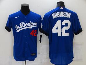 Men's Los Angeles Dodgers #42 Jackie Robinson Blue 2021 City Connect  Stitched Jersey