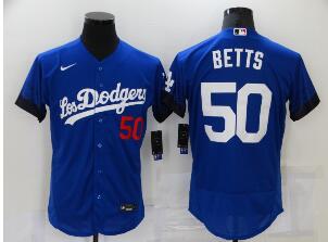 Men's Los Angeles Dodgers #50 Mookie Betts Blue 2021 City Connect Number Cool Base Stitched Jersey