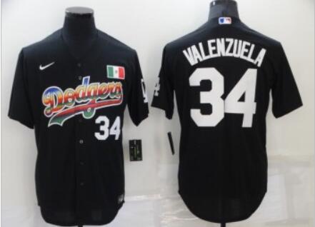 MLB Dodgers 34 Fernando Valenzuela Black Mexico Nike Cool Base Men Jersey