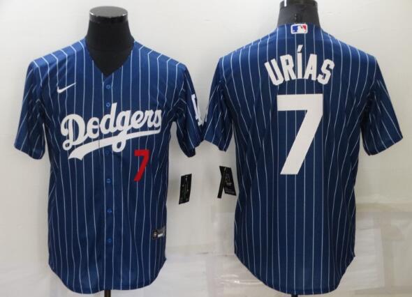 Men's Los Angeles Dodgers  #7 Julio Urias  Blue Pinstripe Stitched MLB Cool Base Nike Jersey