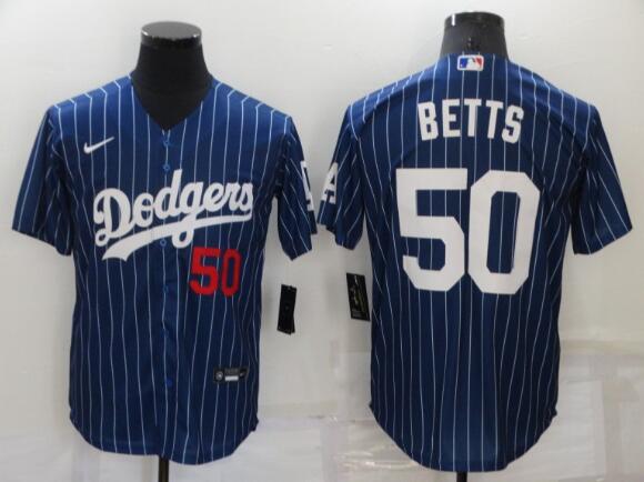 Men's Los Angeles Dodgers #50 Mookie Betts Blue Pinstripe Stitched MLB Cool Base Nike Jersey