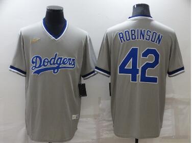 Men's Los Angeles Dodgers #42 Jackie Robinson Grey Cooperstown Collection Stitched MLB Throwback Nike Jersey