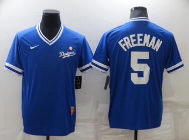 Men's Los Angeles Dodgers #5 Freddie Freeman Blue Nike Cooperstown Collection Legend V Neck Jersey