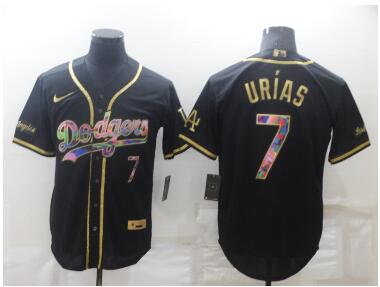 Men's Los Angeles Dodgers #7 Julio Urias Black Iridescent Logo Stitched MLB Cool Base Nike Jersey