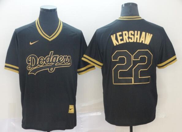 Men's Kershaw 22# Blank Black Gold Stitched Baseball Jersey MLB