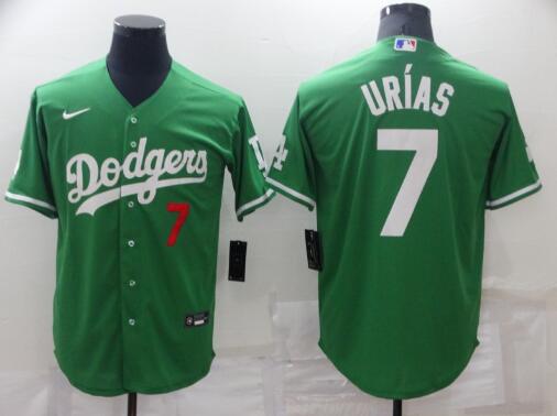 Men's Los Angeles Dodgers #7 Julio Urias Green St Patrick's Day 2021 Mexican Heritage Stitched Baseball Jersey Men's Los Angeles Dodgers #7 Julio Urias Green St Patrick's Day 2021 Mexican Heritage Stitched Baseball Jersey