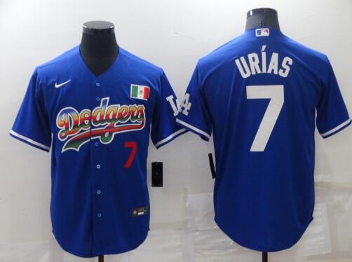 Men's Los Angeles Dodgers #7 Julio Urias Blue With Red Stitched MLB Cool Base Nike Fashion Jersey Men's Los Angeles Dodgers #7 Julio Urias Blue With Red Stitched MLB Cool Base Nike Fashion Jersey