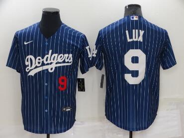 Men's Los Angeles Dodgers #9 Gavin Lux Navy Blue Pinstripe Stitched MLB Cool Base Nike Jersey Men's Los Angeles Dodgers #9 Gavin Lux Navy Blue Pinstripe Stitched MLB Cool Base Nike Jersey