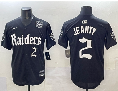 Men's Las Vegas Raiders #2 Ashton Jeanty Black 'Gothic Sin City Shadows Edition' With 65th Anniversary Patch Vapor Limited Stitched Baseball Jersey Men's Las Vegas Raiders #2 Ashton Jeanty Black 'Gothic Sin City Shadows Edition' With 65th Anniversary Patch Vapor Limited Stitched Baseball Jersey