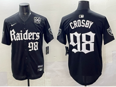 Men's Las Vegas Raiders #98 Maxx Crosby Black 'Gothic Sin City Shadows Edition' With 65th Anniversary Patch Vapor Limited Stitched Baseball Jersey Men's Las Vegas Raiders #98 Maxx Crosby Black 'Gothic Sin City Shadows Edition' With 65th Anniversary Patch Vapor Limited Stitched Baseball Jersey