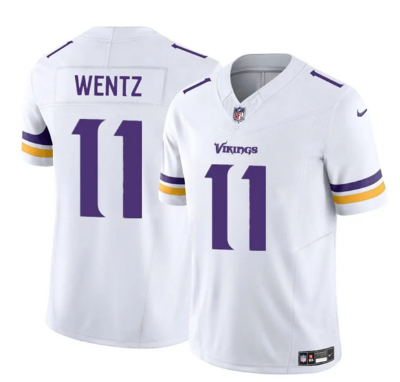 Men's Minnesota Vikings #11 Carson Wentz White 2025 F.U.S.E. Vapor Untouchable Limited Football Stitched Jersey Men's Minnesota Vikings #11 Carson Wentz White 2025 F.U.S.E. Vapor Untouchable Limited Football Stitched Jersey