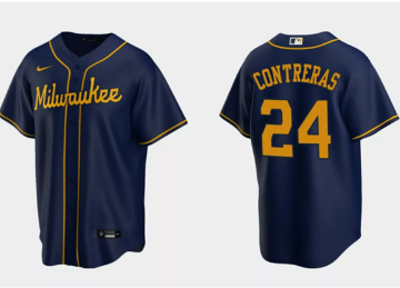 Men's Milwaukee Brewers #24 William Contreras Navy Cool Base Stitched Jersey Men's Milwaukee Brewers #24 William Contreras Navy Cool Base Stitched Jersey