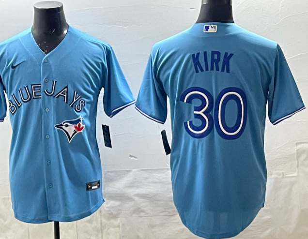 Men's Toronto Blue Jays #30 Alejandro Kirk Light Blue Cool Base Stitched Jersey Men's Toronto Blue Jays #30 Alejandro Kirk Light Blue Cool Base Stitched Jersey