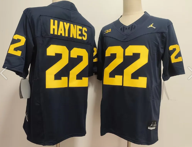 MICHIGAN WOLVERINES #22 JUSTICE HAYNES  Stitched Men's BLUE FOOTBALL JERSEY MICHIGAN WOLVERINES #22 JUSTICE HAYNES  Stitched Men's BLUE FOOTBALL JERSEY