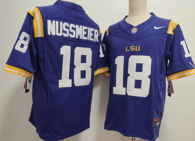 Men's Nike Garrett Nussmeier purple LSU Football  Jersey Men's Nike Garrett Nussmeier purple LSU Football  Jersey