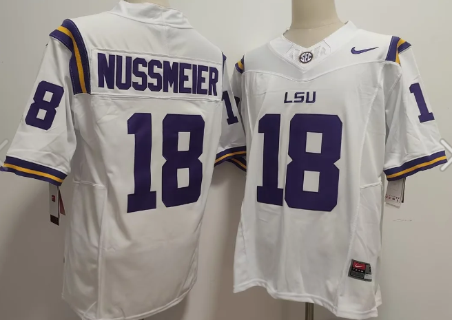 Men's Nike Garrett Nussmeier White LSU Tigers NIL Football  Jersey Men's Nike Garrett Nussmeier White LSU Tigers NIL Football  Jersey