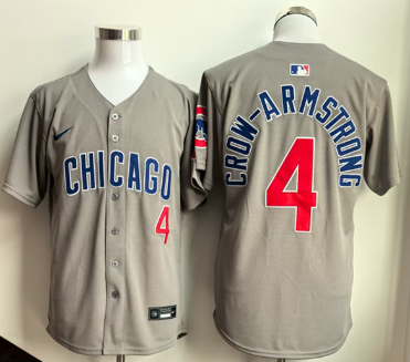 Men's Chicago Cubs #4 Pete Crow-Armstrong Gray Limited Stitched Baseball Jersey Men's Chicago Cubs #4 Pete Crow-Armstrong Gray Limited Stitched Baseball Jersey