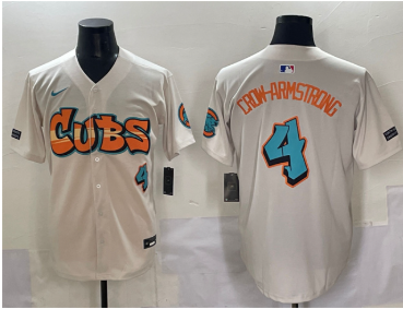 Men's Chicago Cubs #4 Pete Crow-Armstrong Cream 'Graffiti North Side Edition' Vapor Premier Limited Stitched Baseball Jersey Men's Chicago Cubs #4 Pete Crow-Armstrong Cream 'Graffiti North Side Edition' Vapor Premier Limited Stitched Baseball Jersey