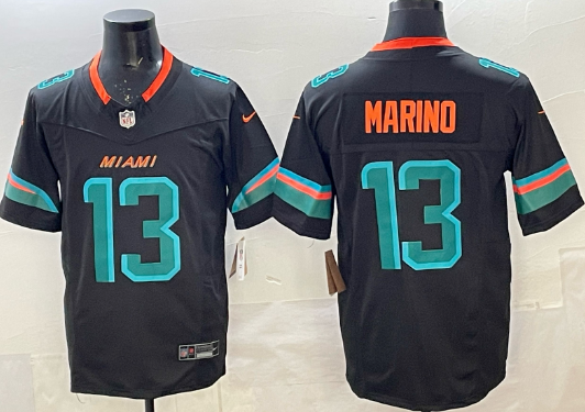 Men's Miami Dolphins #13 Dan Marino Black 2025 F.U.S.E. “Rivalries” Vapor Limited Football Stitched Jersey