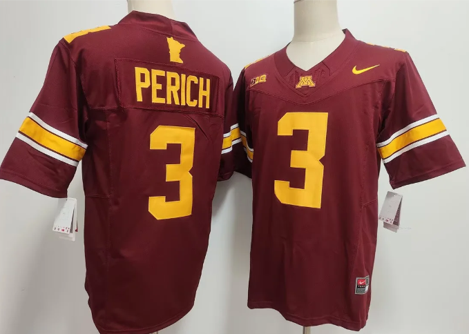 Koi Perich Jersey Gophers #3 NCAA Minnesota Safety stiched jersey