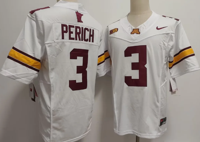 Koi Perich Jersey Gophers #3 NCAA Minnesota Safety stiched jersey