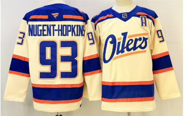 Men's Edmonton Oilers #93 Ryan Nugent-Hopkins Light Beige 2025 Alternate With A Patch Stitched Hockey Jersey