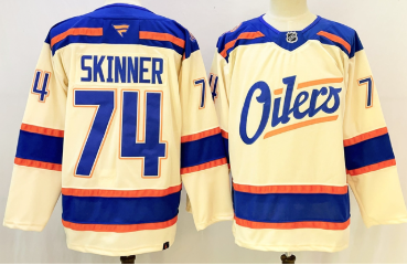 Men's Edmonton Oilers #74 Stuart Skinner Light Beige 2025 Alternate Stitched Hockey Jersey