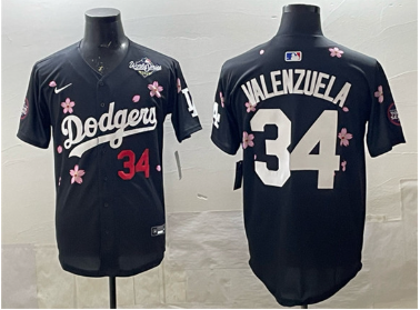 Men's Los Angeles Dodgers #34 Fernando Valenzuela Black 2025 World Series Patch Tokyo Series Limited Stitched Baseball Jersey