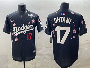 Men's Los Angeles Dodgers #17 Shohei Ohtani Black 2025 World Series Patch Tokyo Series Limited Stitched Baseball Jersey