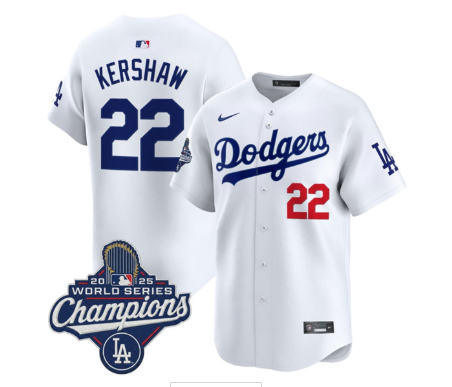 Men's Los Angeles Dodgers #22 Clayton Kershaw White 2025 Champions Stitched Baseball JerseyMen's Los Angeles Dodgers #22 Clayton Kershaw White 2025 Champions Stitched Baseball Jersey Men's Los Angeles Dodgers #22 Clayton Kershaw White 2025 Champions Stitched Baseball JerseyMen's Los Angeles Dodgers #22 Clayton Kershaw White 2025 Champions Stitched Baseball Jersey