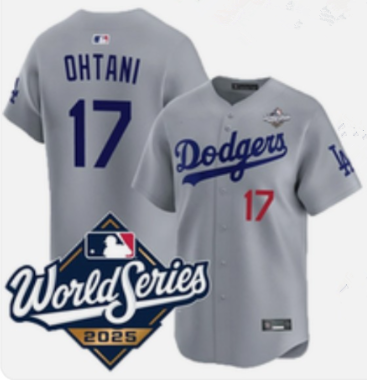 Men's Los Angeles Dodgers #17 Shohei Ohtani Gray 2025 World Series Limited Stitched Baseball Jersey Men's Los Angeles Dodgers #17 Shohei Ohtani Gray 2025 World Series Limited Stitched Baseball Jersey