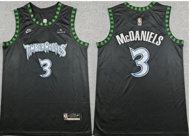 Men's Minnesota Timberwolves #3 Jaden McDaniels Black 2025-26 Classic Edition Stitched jersey Men's Minnesota Timberwolves #3 Jaden McDaniels Black 2025-26 Classic Edition Stitched jersey