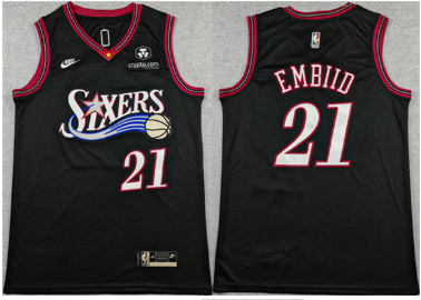 Men's Philadelphia 76ers #21 Joel Embiid Black 2025 Classic Edition Stitched Stitched Jersey Men's Philadelphia 76ers #21 Joel Embiid Black 2025 Classic Edition Stitched Stitched Jersey