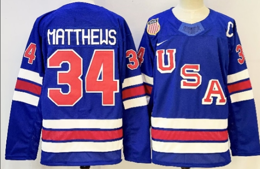 Men's USA #34 Auston Matthews Royal 2025-2026 With C Patch Stitched Jersey
