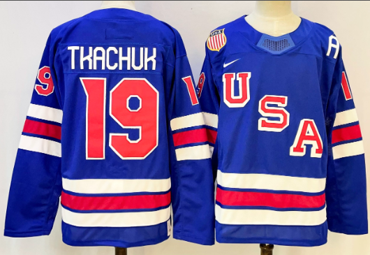 Men's USA #19 Matthew Tkachuk Royal 2025-2026 Stitched Jersey