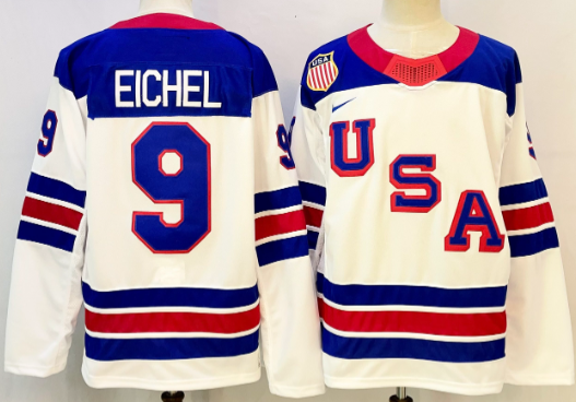 Men's USA #9 Jack Eichel White 2025-2026 Stitched Jersey