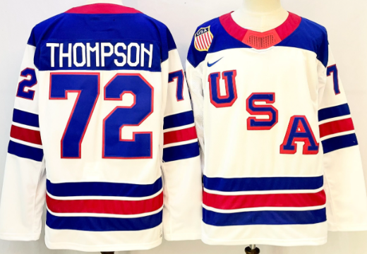 Men's USA #72 Tage Thompson White 2025-2026 Stitched Jersey