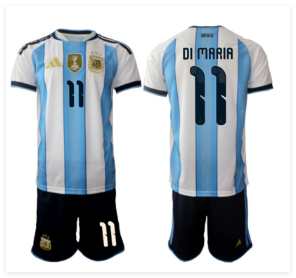Men's Argentina #11 ángel Fabián Di María White Blue 2025-26 Home Soccer Jersey Suit