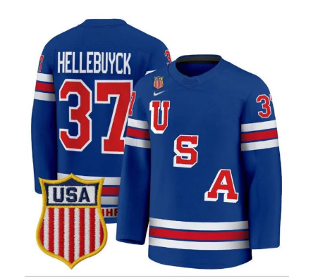 Men's USA #37 Connor Hellebuyck Home Blue 2026 Olympic Hockey Jersey