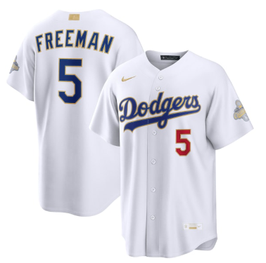 Men's Los Angeles Dodgers #5 Freddie Freeman Nike White 2026 Gold Collection Stadium Jersey Men's Los Angeles Dodgers #5 Freddie Freeman Nike White 2026 Gold Collection Stadium Jersey