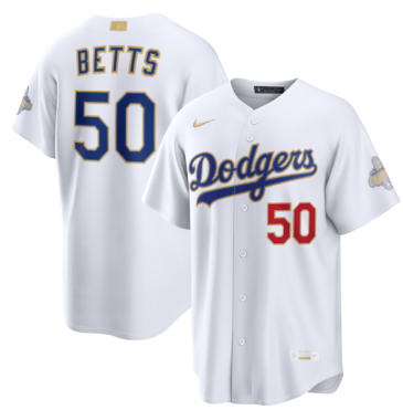 Men's Los Angeles Dodgers #50 Mookie Betts Nike White 2026 Gold Collection Stadium Jersey Men's Los Angeles Dodgers #50 Mookie Betts Nike White 2026 Gold Collection Stadium Jersey