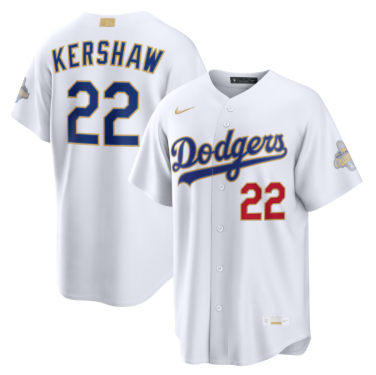 Men's Los Angeles Dodgers #22 Clayton Kershaw Nike White 2026 Gold Collection Stadium Jersey Men's Los Angeles Dodgers #22 Clayton Kershaw Nike White 2026 Gold Collection Stadium Jersey