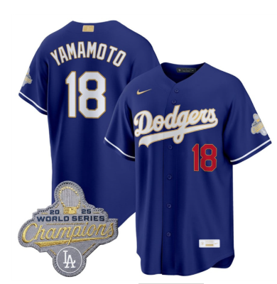 Men's Los Angeles Dodgers #18 Yoshinobu Yamamoto Royal 2026 Alternate Gold Collection Stadium Stitched Baseball Jersey Men's Los Angeles Dodgers #18 Yoshinobu Yamamoto Royal 2026 Alternate Gold Collection Stadium Stitched Baseball Jersey