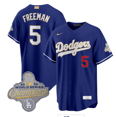Men's Los Angeles Dodgers #5 Freddie Freeman Royal 2026 Alternate Gold Collection Stadium Stitched Baseball Jersey Men's Los Angeles Dodgers #5 Freddie Freeman Royal 2026 Alternate Gold Collection Stadium Stitched Baseball Jersey